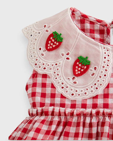 Baby Girl Scallop Lace Strawberry Gingham Dress