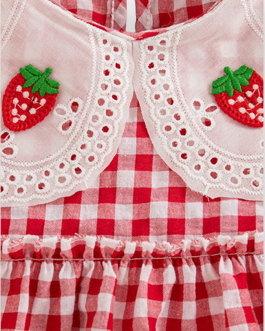 Baby Girl Scallop Lace Strawberry Gingham Dress
