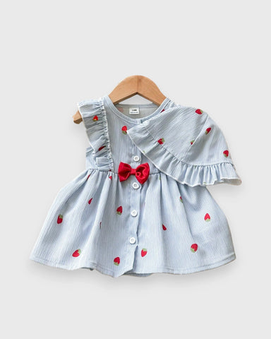 2 Pc Baby Girl Stripe Strawberry Dress w/ Bucket Hat