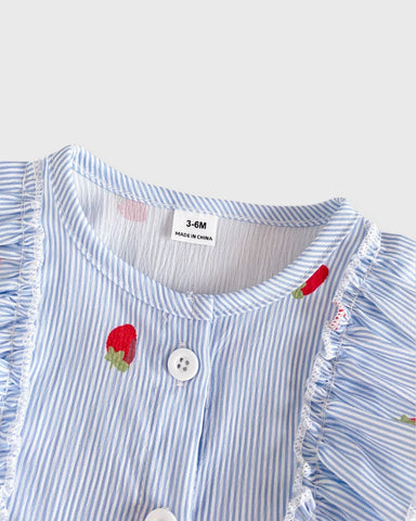 2 Pc Baby Girl Stripe Strawberry Dress w/ Bucket Hat