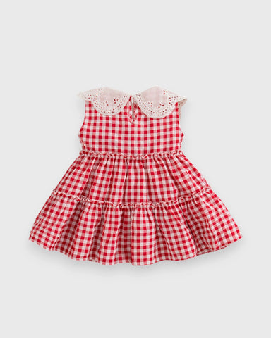 Baby Girl Scallop Lace Strawberry Gingham Dress