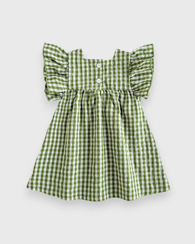Baby Girl Flutter Sleeve Gingham Plaid Flare Dress