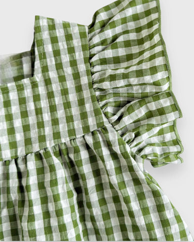 Baby Girl Flutter Sleeve Gingham Plaid Flare Dress