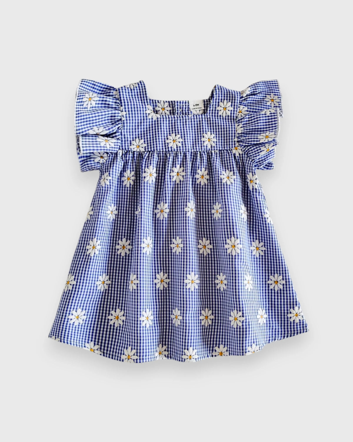 Baby Girl Flutter Sleeve Gingham Plaid Flare Dress