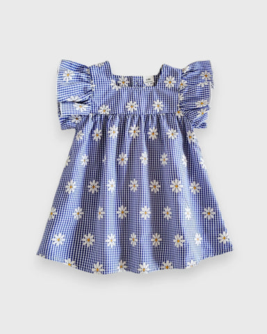 Baby Girl Flutter Sleeve Gingham Plaid Flare Dress