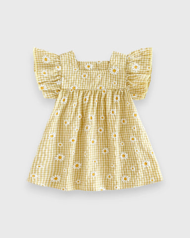 Baby Girl Flutter Sleeve Gingham Plaid Flare Dress