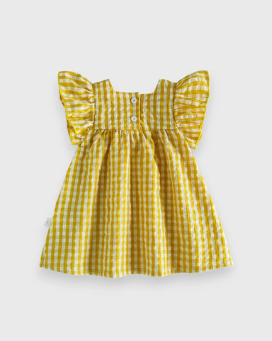 Baby Girl Flutter Sleeve Gingham Plaid Flare Dress