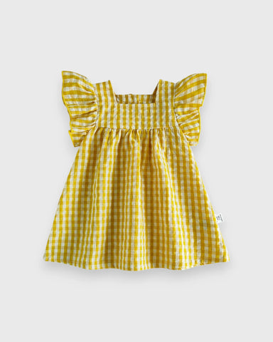 Baby Girl Flutter Sleeve Gingham Plaid Flare Dress