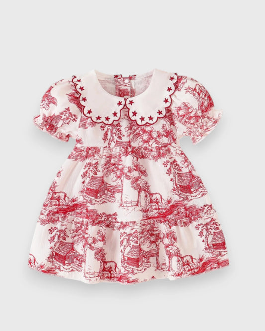Baby Girl House Motif Prints Scallop Collar Dress