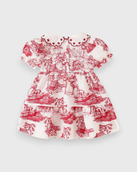 Baby Girl House Motif Prints Scallop Collar Dress