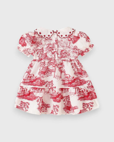 Baby Girl House Motif Prints Scallop Collar Dress