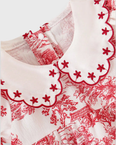 Baby Girl House Motif Prints Scallop Collar Dress