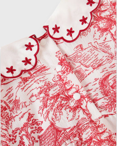 Baby Girl House Motif Prints Scallop Collar Dress