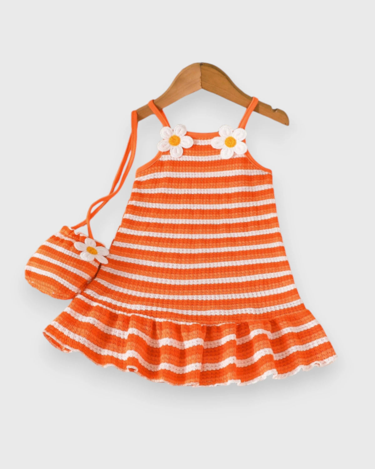2 Pc Baby Girl Stripe Knit Flower Dress w/ Bag