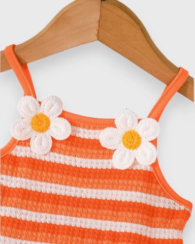 2 Pc Baby Girl Stripe Knit Flower Dress w/ Bag