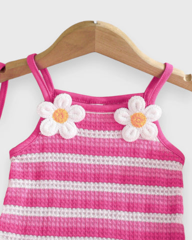 2 Pc Baby Girl Stripe Knit Flower Dress w/ Bag