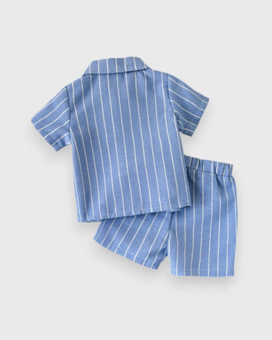 Baby Boy Vertical Stripe Button Up Shorts Set