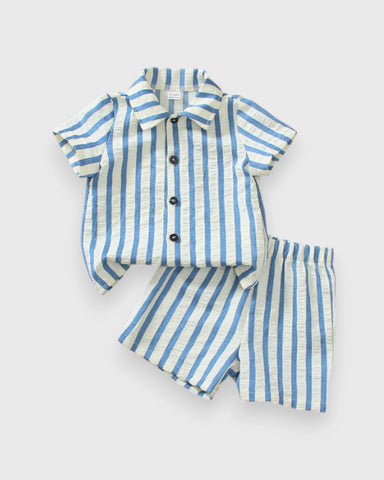 Baby Boy Vertical Stripe Button Up Shorts Set