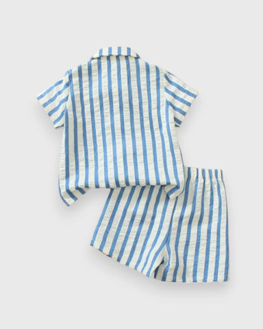 Baby Boy Vertical Stripe Button Up Shorts Set