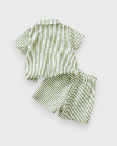 Baby Boy Vertical Stripe Button Up Shorts Set