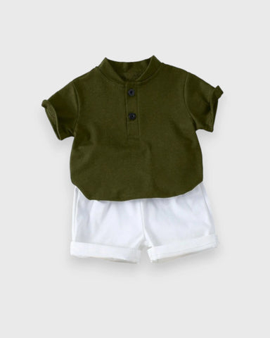 Baby Boy Quarter Button Tee & Shorts Set