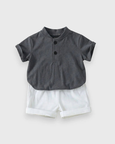Baby Boy Quarter Button Tee & Shorts Set