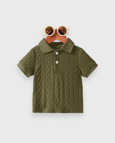 Baby Boy Cable Textured Fleece Polo Shirt