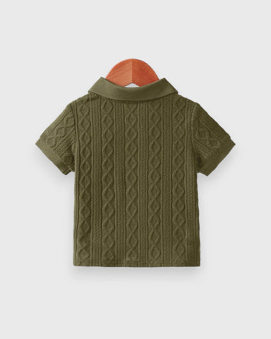Baby Boy Cable Textured Fleece Polo Shirt