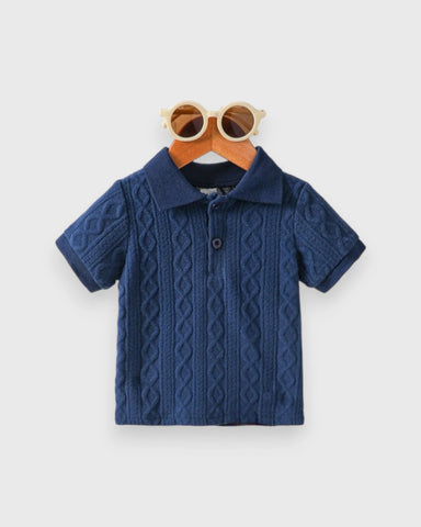 Baby Boy Cable Textured Fleece Polo Shirt