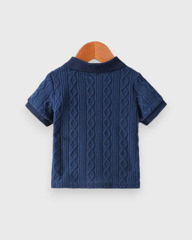 Baby Boy Cable Textured Fleece Polo Shirt