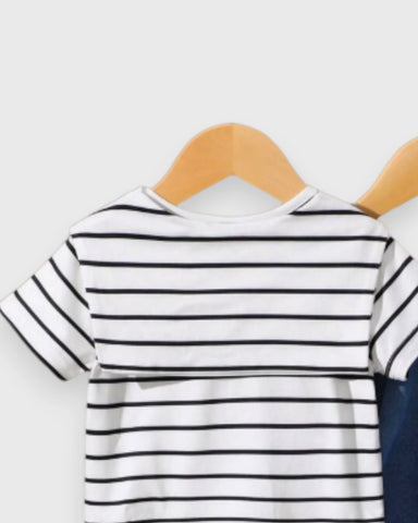 3 Pc Baby Boy Stripe Tee, Overall & Shawl Set
