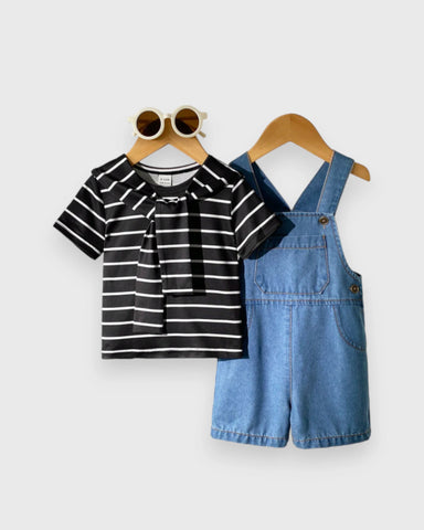3 Pc Baby Boy Stripe Tee, Overall & Shawl Set