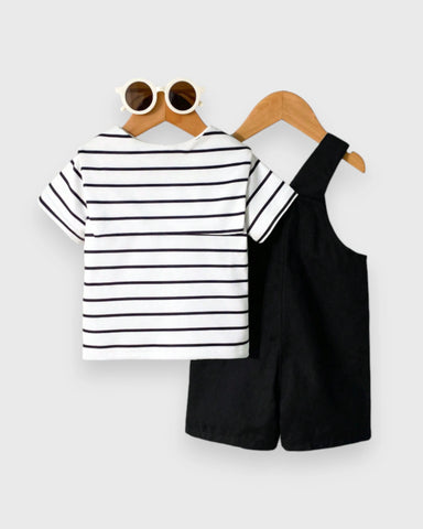 3 Pc Baby Boy Stripe Tee, Overall & Shawl Set