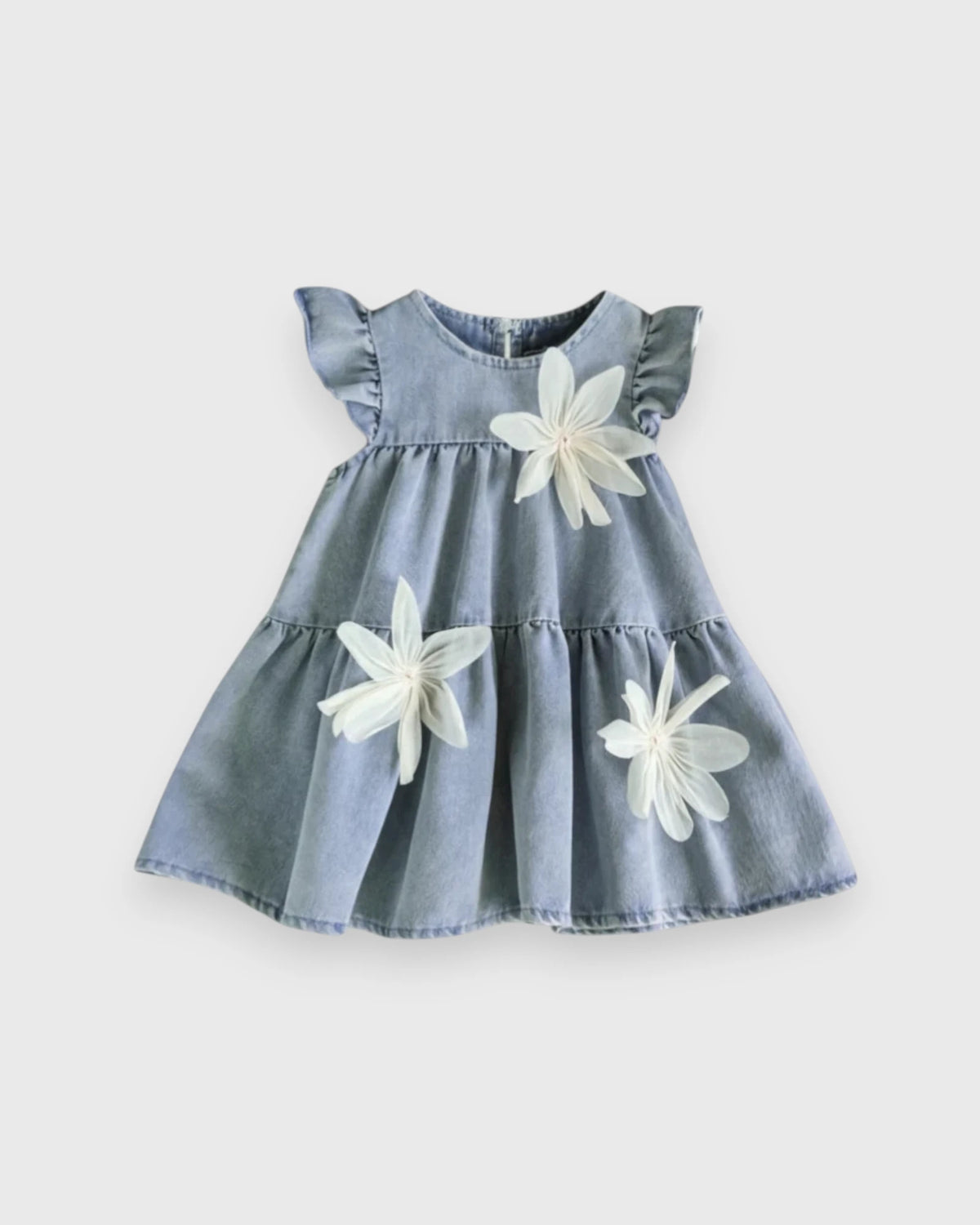 Baby Girl 3D Flower Tiered Denim Dress