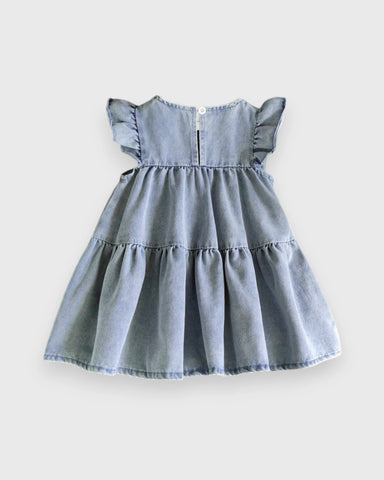 Baby Girl 3D Flower Tiered Denim Dress