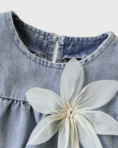 Baby Girl 3D Flower Tiered Denim Dress