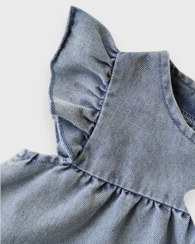 Baby Girl 3D Flower Tiered Denim Dress