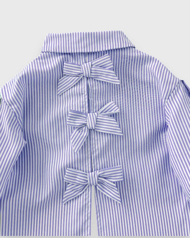 Baby Girl Hi-Low Striped Bow Back Button Up Shirt