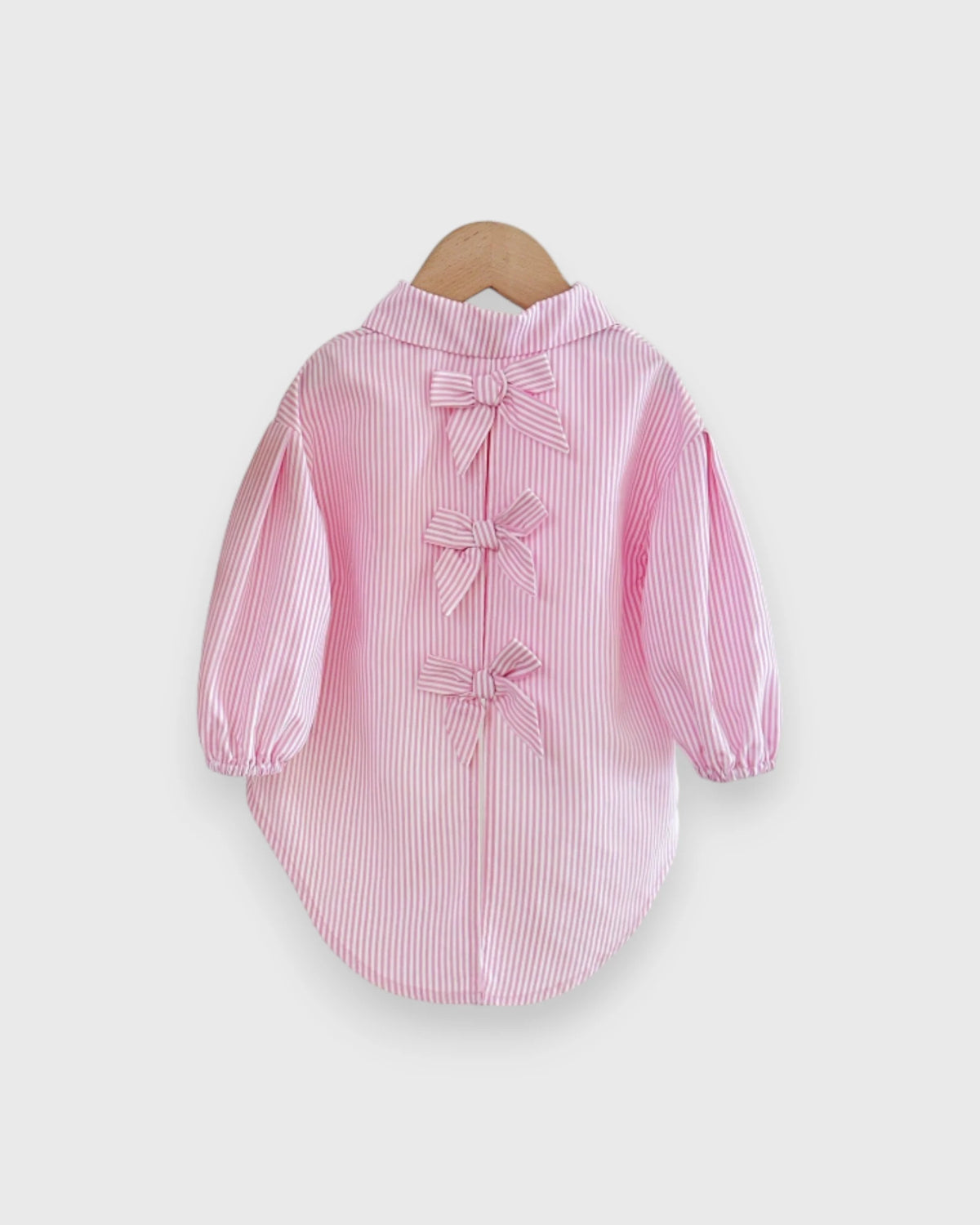 Baby Girl Hi-Low Striped Bow Back Button Up Shirt