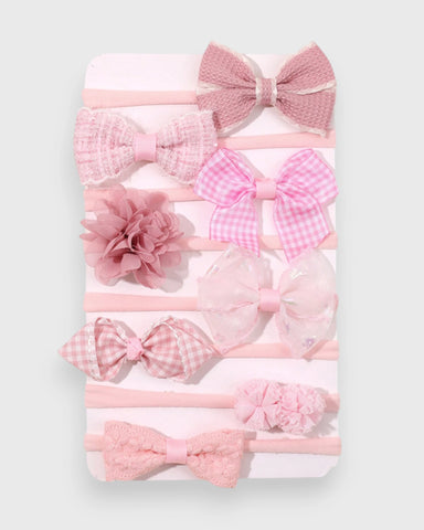 8 Pc Pink Soft Elastic Bow Decor Headband