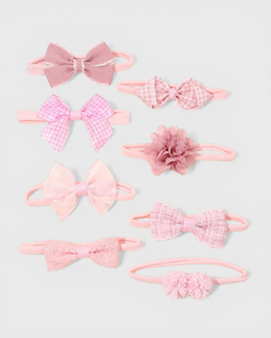 8 Pc Pink Soft Elastic Bow Decor Headband