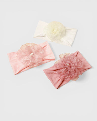 3 Pc Baby Girl Chiffon Flower Elastic Headband