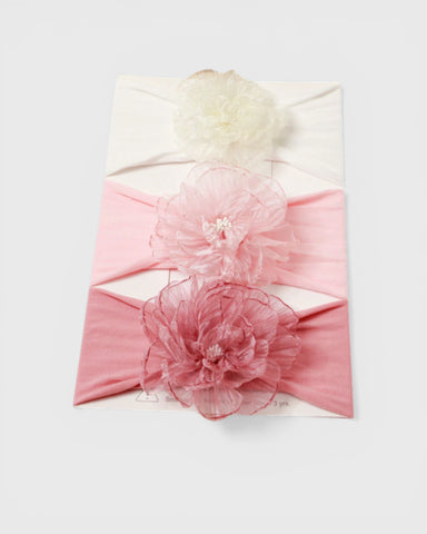 3 Pc Baby Girl Chiffon Flower Elastic Headband
