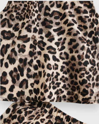 2 Pc Baby Girl Leopard Tulip Back Shirt & Shorts Set
