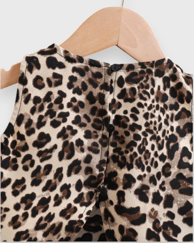 2 Pc Baby Girl Leopard Tulip Back Shirt & Shorts Set