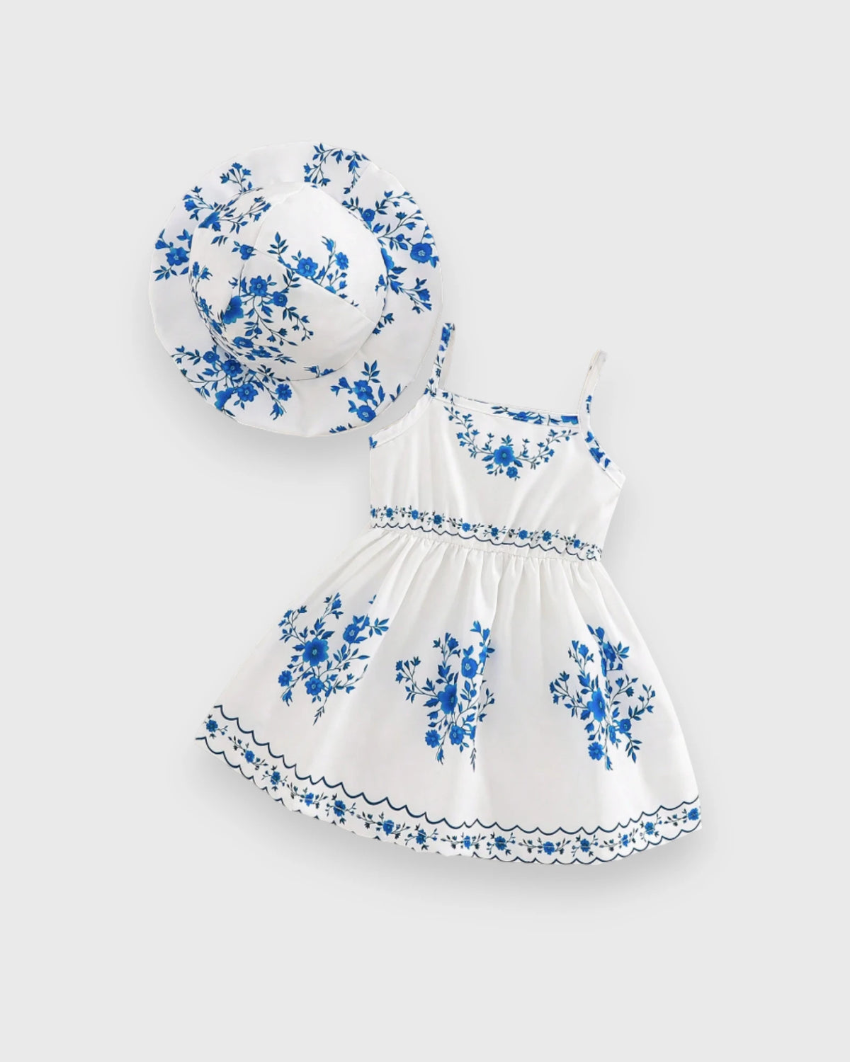 2 Pc Baby Girl Light Weight Vacay Print Dress & Hat Set