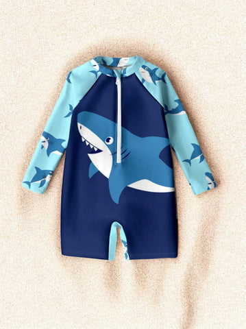 Boys Shark Print Romper Swimsuit