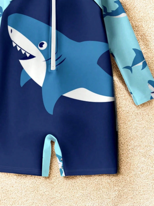 Boys Shark Print Romper Swimsuit