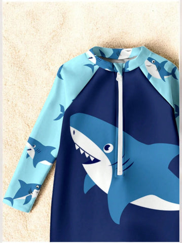 Boys Shark Print Romper Swimsuit