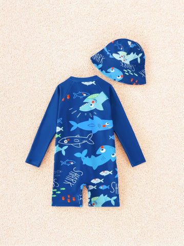 Boys Shark Print Romper Swimsuit